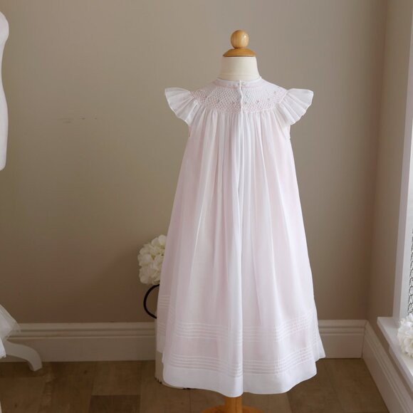 White Smocked Flower Girl Dress Pink Slip Special Occasion Heirloom Size 4 NWOT - Picture 6 of 7